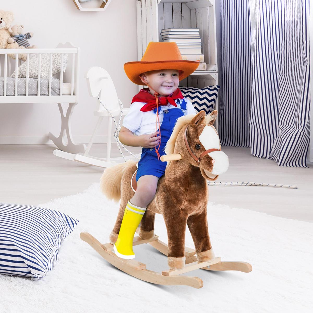 KINDER SCHAUKELTIER, Braun, Plüsch+ Pappel - Braun, Holz (33/62/74cm) - HOMCOM