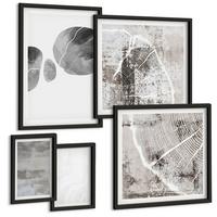 BILDER SET 5er Set - 50x50 cm & 20x30 cm & 40x60 cm Schwarzer Rahmen - Abstrakte moderne Formen - Schwarz, Kunststoff (40/60cm) - TULUP