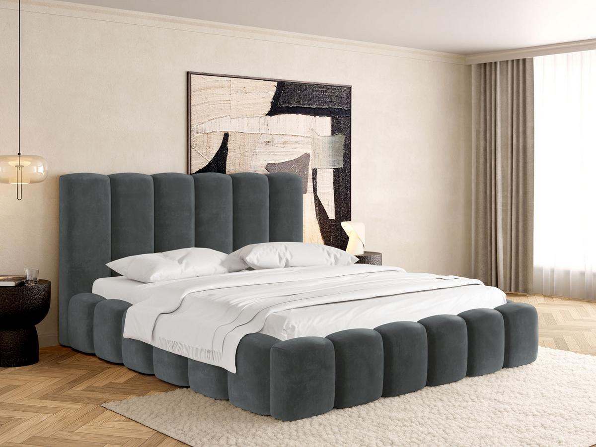 POLSTERBETT Serenity mit Bettkasten, Grau Samt 120x200 cm - Birkefarben/Schwarz, Holzwerkstoff/Kunststoff (120/200cm) - WFL GROUP