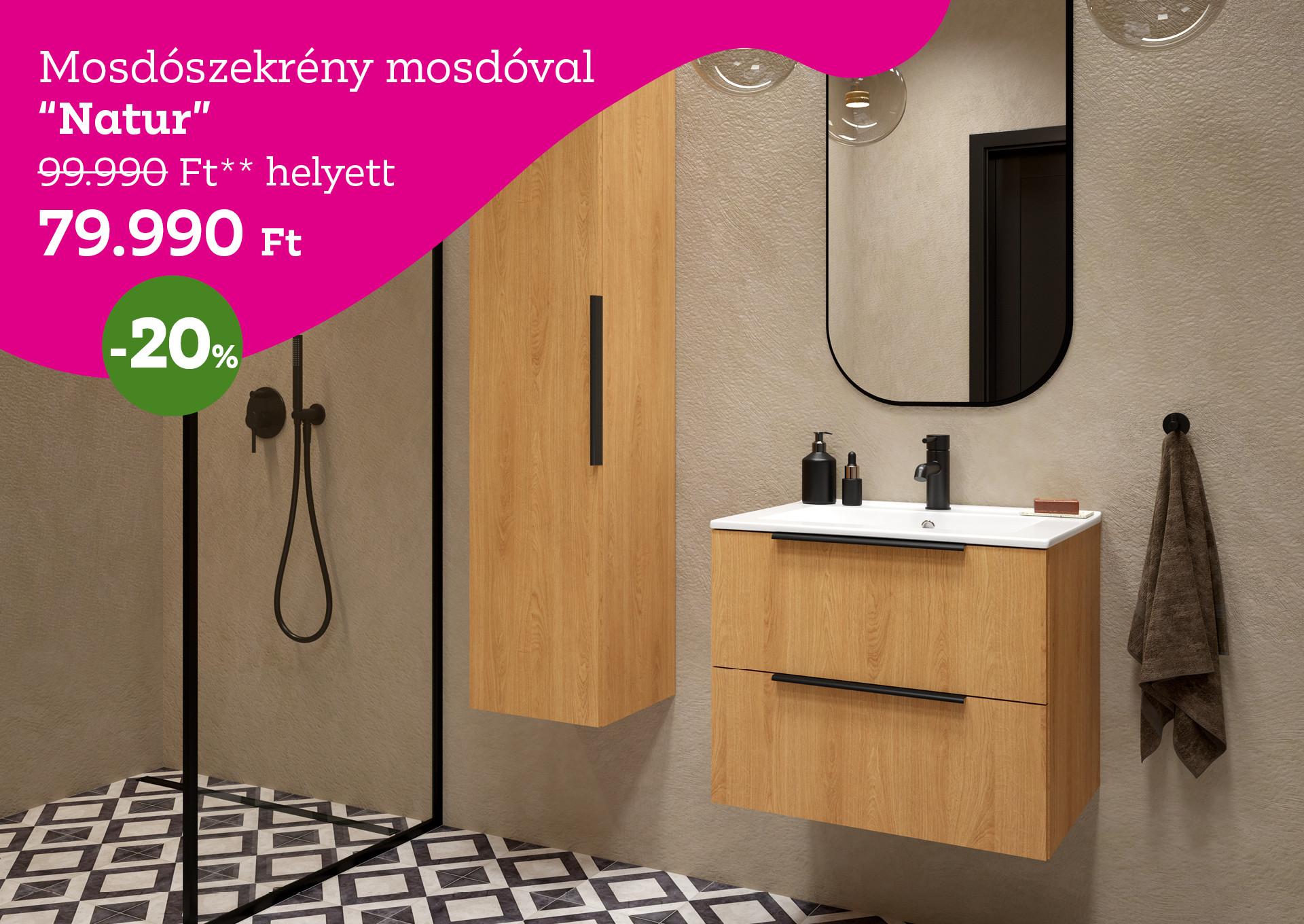Mosdószekrény mosdóval Natur 99990 Forint helyett 79990 Forint, kedvezmény mértéke 20%