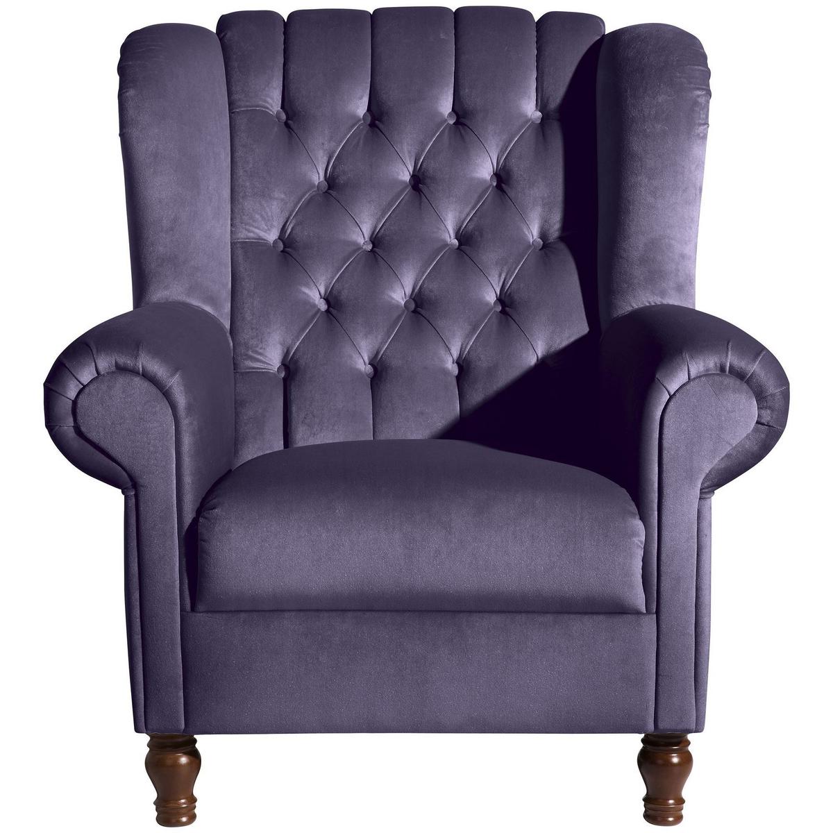 OHRENBACKENSESSEL Katreen Bezug Samtvelours Buche nussbaum dunkel / purple - Lila, Kunststoff (91/101/90cm) - 58aufmkessel
