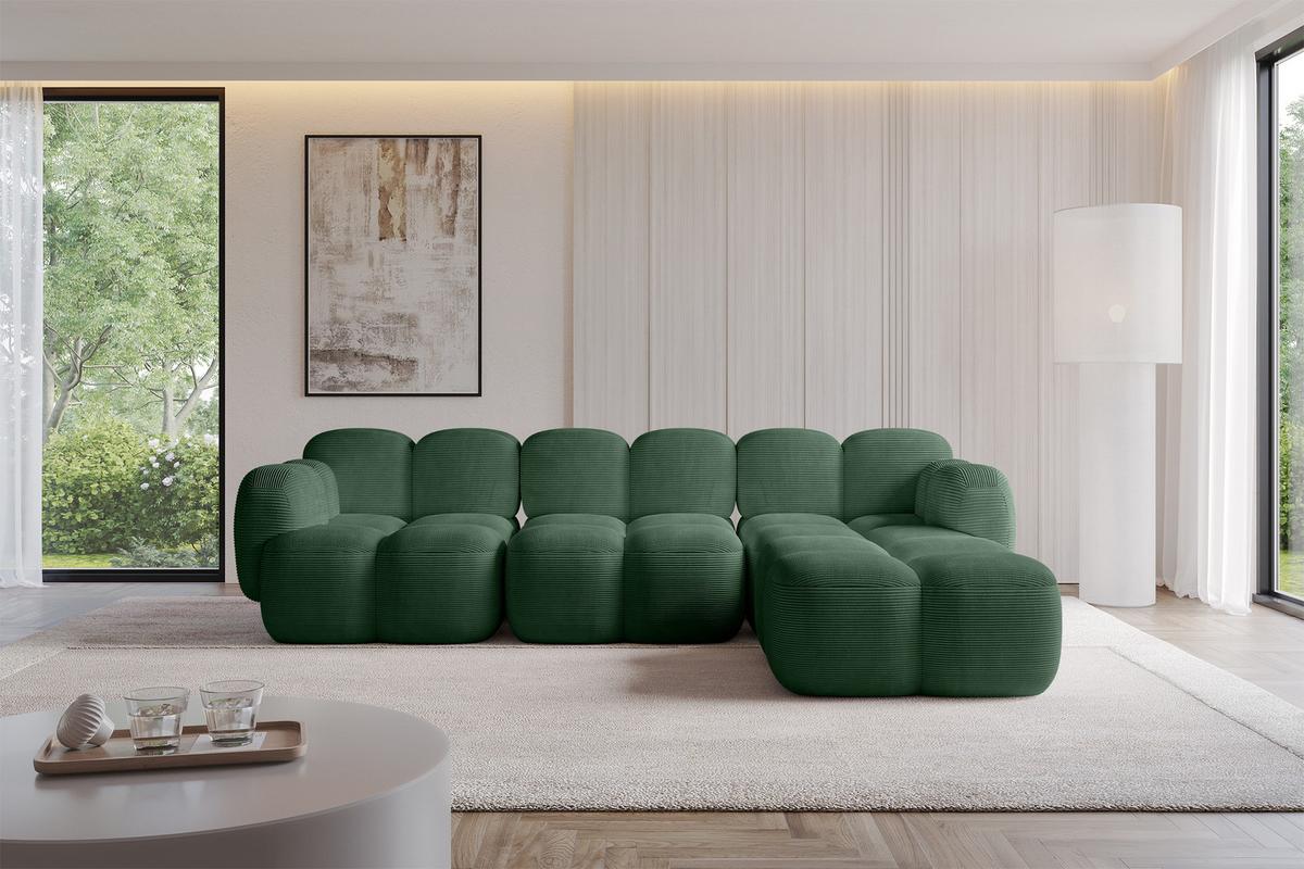ECKSOFA modulares Sofa Rechts Miko-L2 302x205x75 Grün Cord - Waldgrün/Schwarz, Holzwerkstoff/Kunststoff (302/205cm) - ALTDECOR