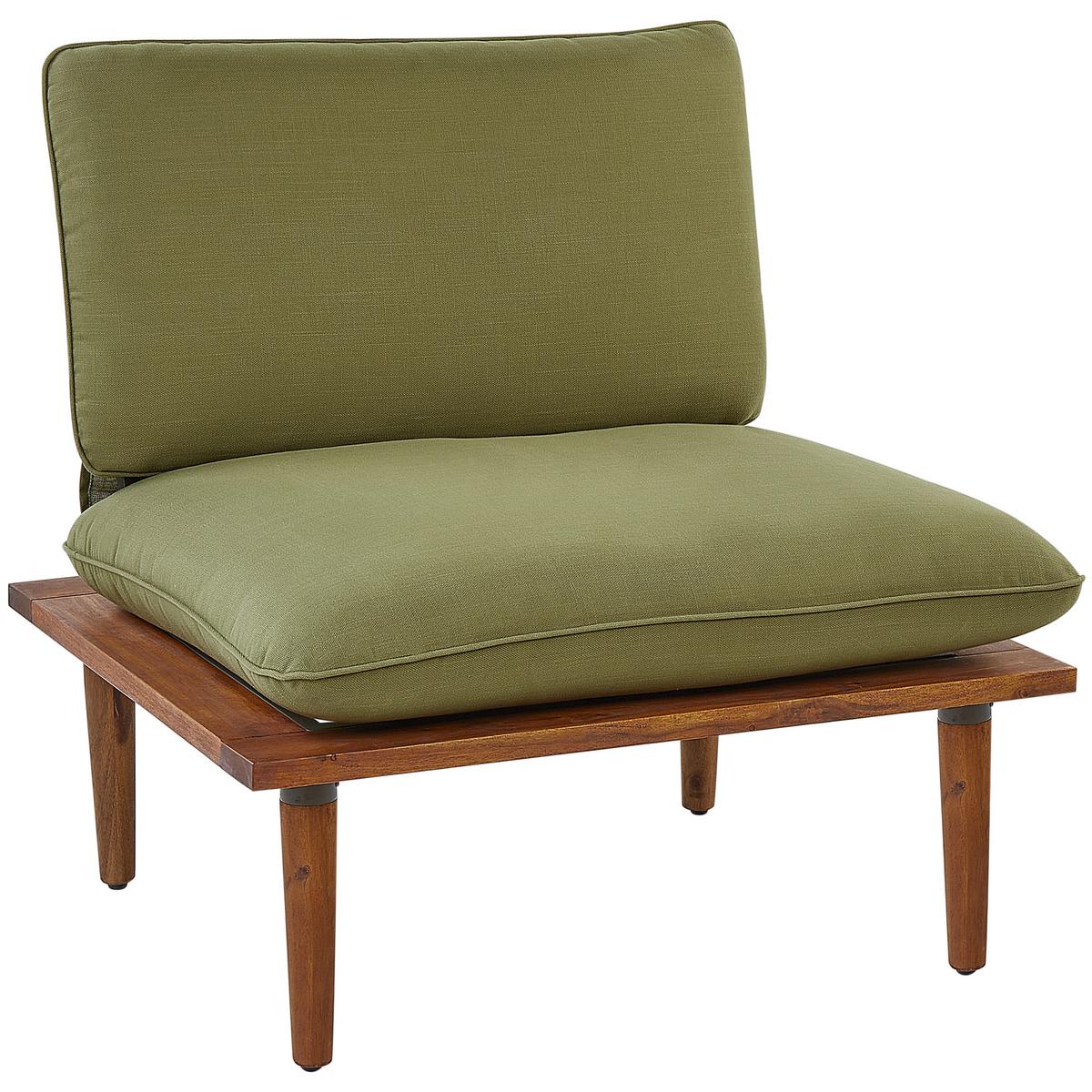 4-SITZER LOUNGE SET zertifiziertes Akazienholz hellbraun modular Auflagen olivgrün Frascati - Hellbraun/Grün, Holz - Beliani