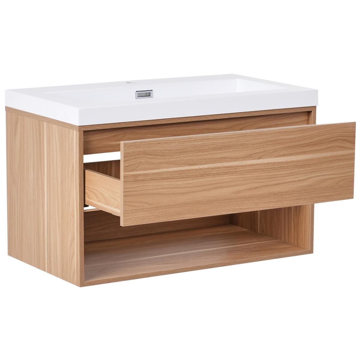 WASCHBECKENUNTERSCHRANK wandmontiertk mit Waschbecken Hellbraun Berbice - Hellbraun, Holzwerkstoff (80/45/92cm) - Beliani
