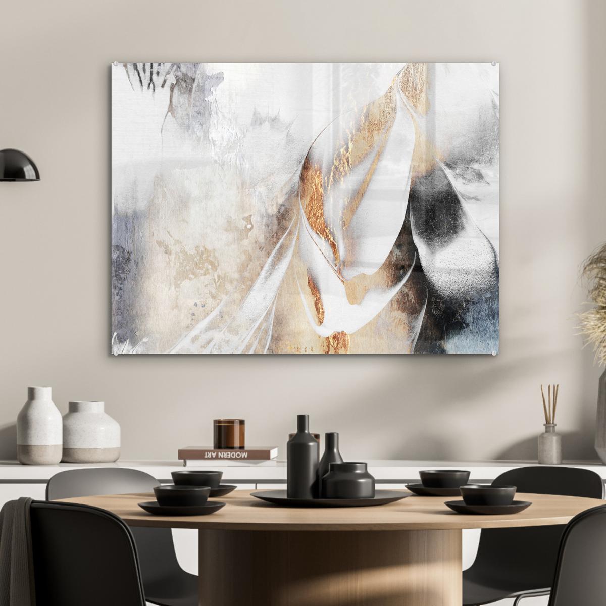 ACRYLGLASBILD Luxus - Abstrakt - Gold - Weiß 80x60 cm - Goldfarben, Glas (80/60cm) - MuchoWow
