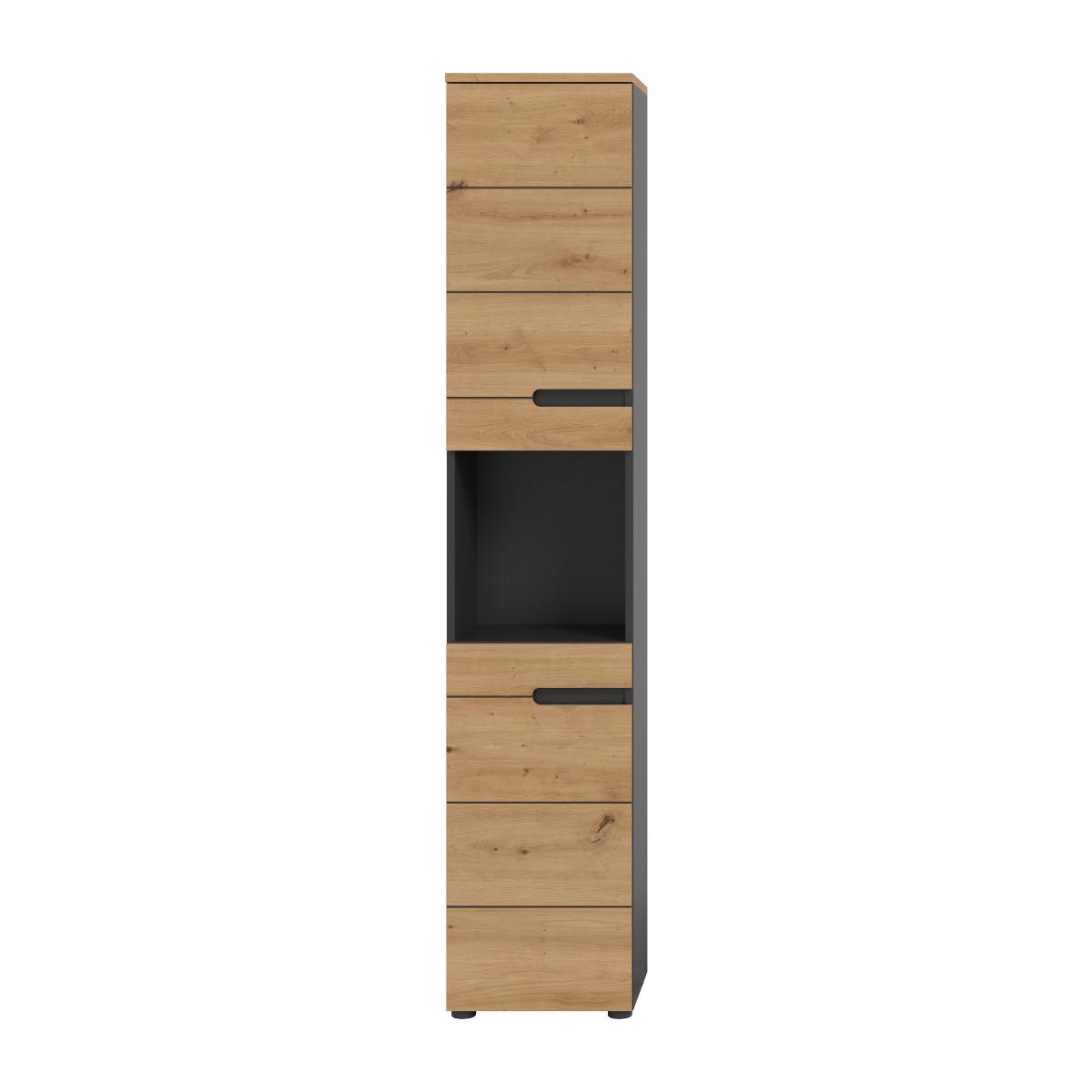 BADEZIMMERSCHRANK mit 2 Türen und 1 Nische 34/193/38 cm - Eschefarben, Holzwerkstoff (34/193/38cm) - Calicosy