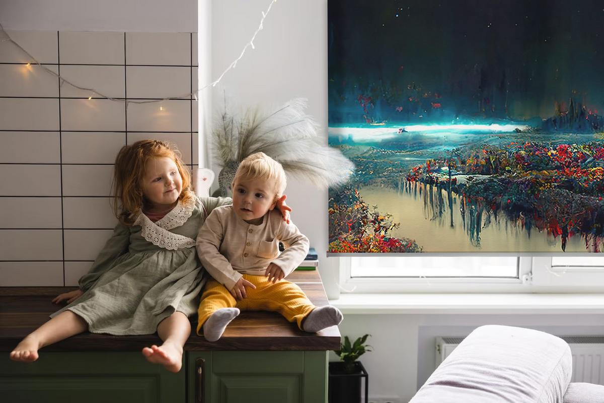 INNENROLLO - Fensterrollo - Rollo - 100x100 cm - Fluss im Mondlicht - Dunkelblau, Kunststoff (100/100/0.5cm) - TULUP