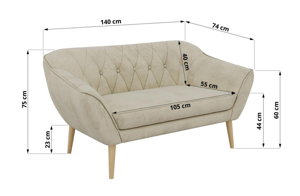 2-SITZER-SOFA PIRS - Beige Velvet - Holzbeine - Beige/Buchefarben, Holzwerkstoff/Textil (140/75/74cm) - MKS