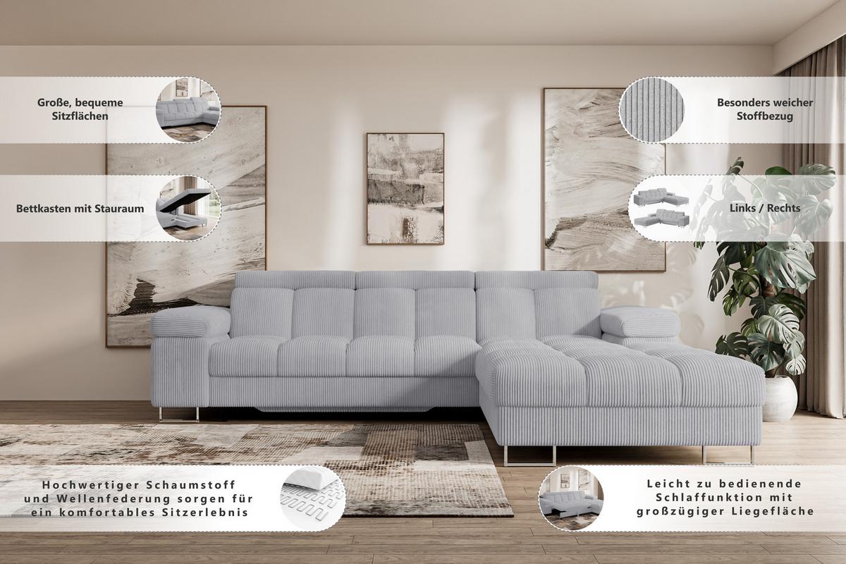 ECKSOFA mit Schlaffunktion Ottomane Rechts COMA L 271x203x79 Grün Velours - Grün, Holzwerkstoff/Textil (203/271cm) - ALTDECOR