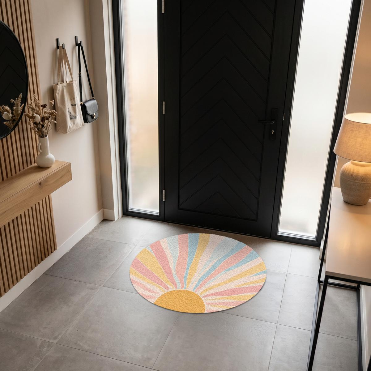 FUSSMATTE Illustration - Sonne - Pastellfarben Sauberlaufmatte 90x90 cm - Hellrosa, Kunststoff (90/0.4cm) - MuchoWow