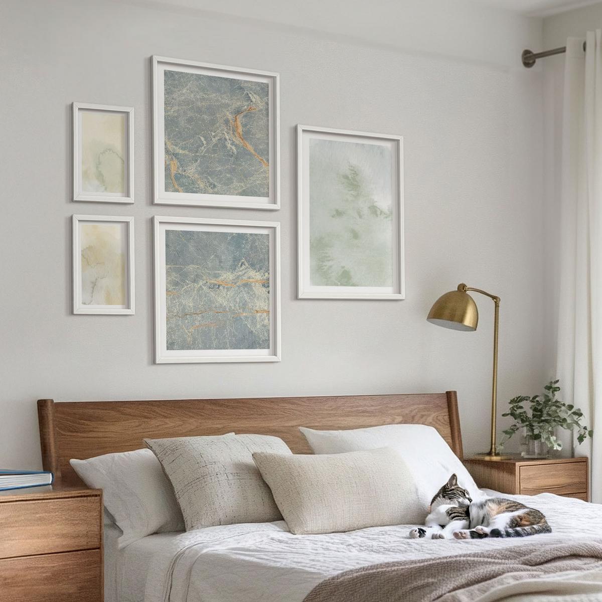 BILDER SET 5er Set - 50x50 cm & 20x30 cm & 40x60 cm Weißer Rahmen - Pastellfarben auf Aquarellleinwand - Weiß, Kunststoff (40/60cm) - TULUP