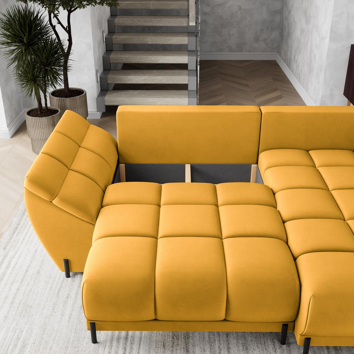 ECKSOFA VESTANO R-S Gelb Velours-Stoff mit Schlaffunktion - Gelb, Holz (287/182cm) - MASSENO