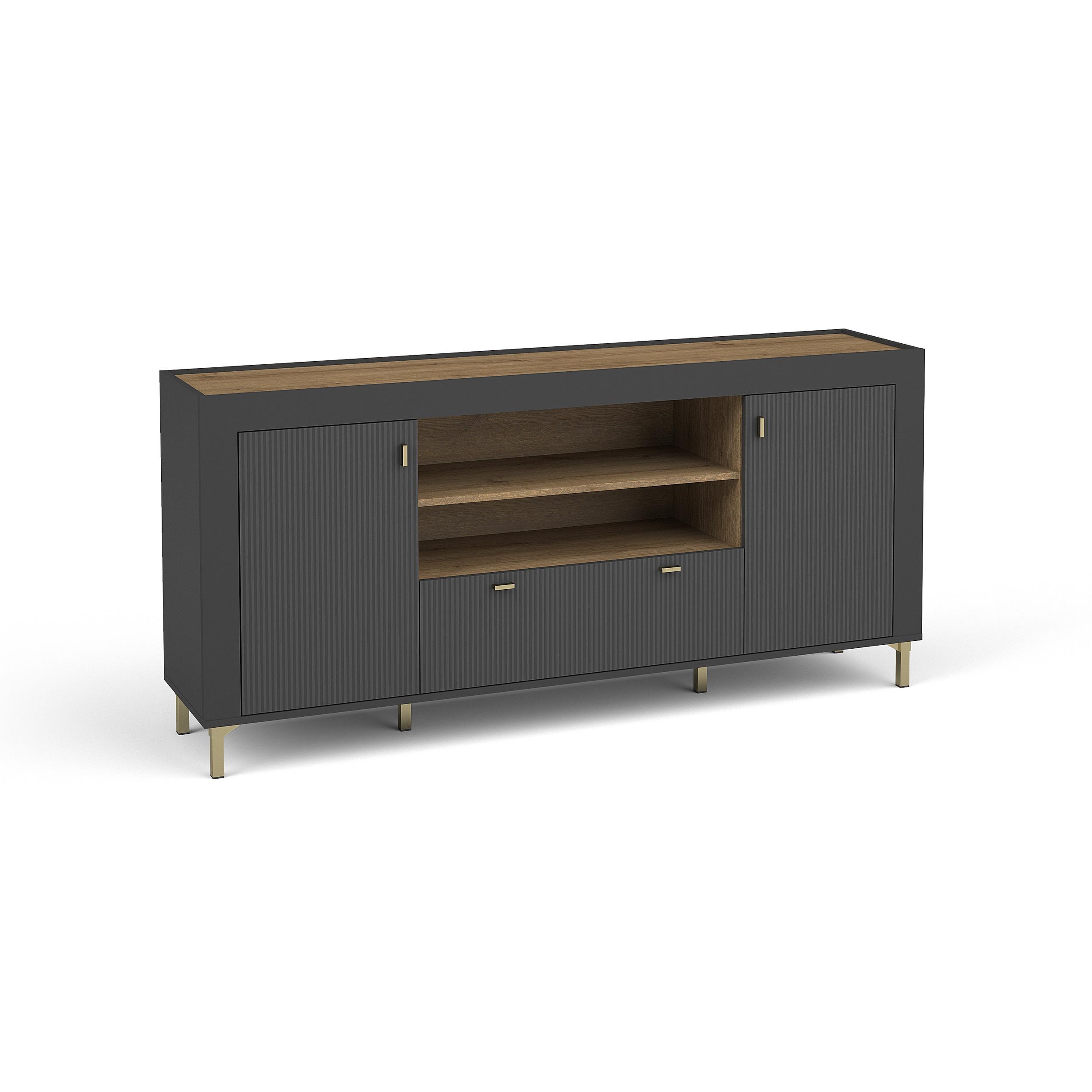 KOMMODE Monta mit 2 Türen und 1 Schublade, Schwarz - Schwarz, Holzwerkstoff (177/84/40cm) - Beautysofa