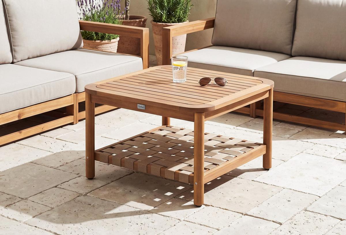 OUTDOOR-COUCHTISCH mit Ablage 70/70 cm Akazienholz Braun Milzano - Braun, Holz (70/70/46cm) - Beliani