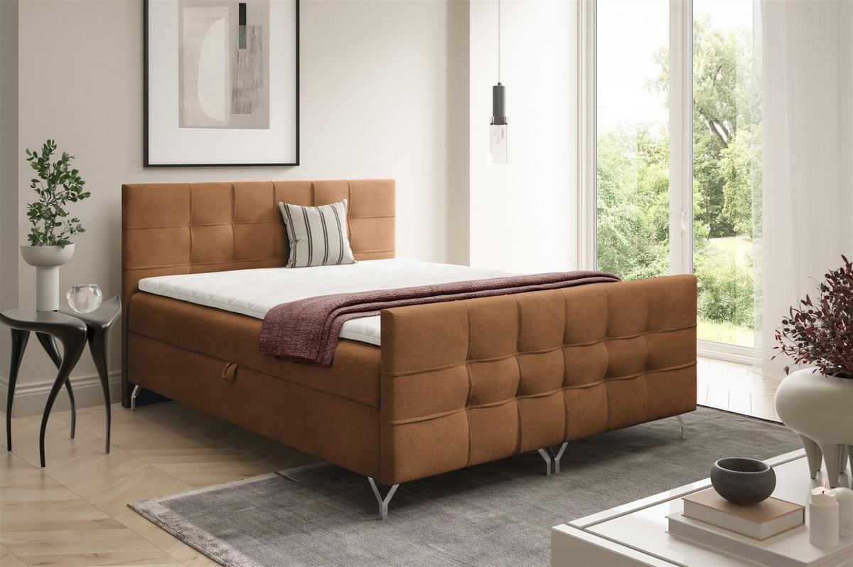 BOXBETT Perla - Braun, Holzwerkstoff/Textil (200/200cm) - Fun Möbel