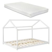 HAUSBETT Cerro mit Matratze - Weiß, Holz/Textil (140/200cm) - [en.casa]