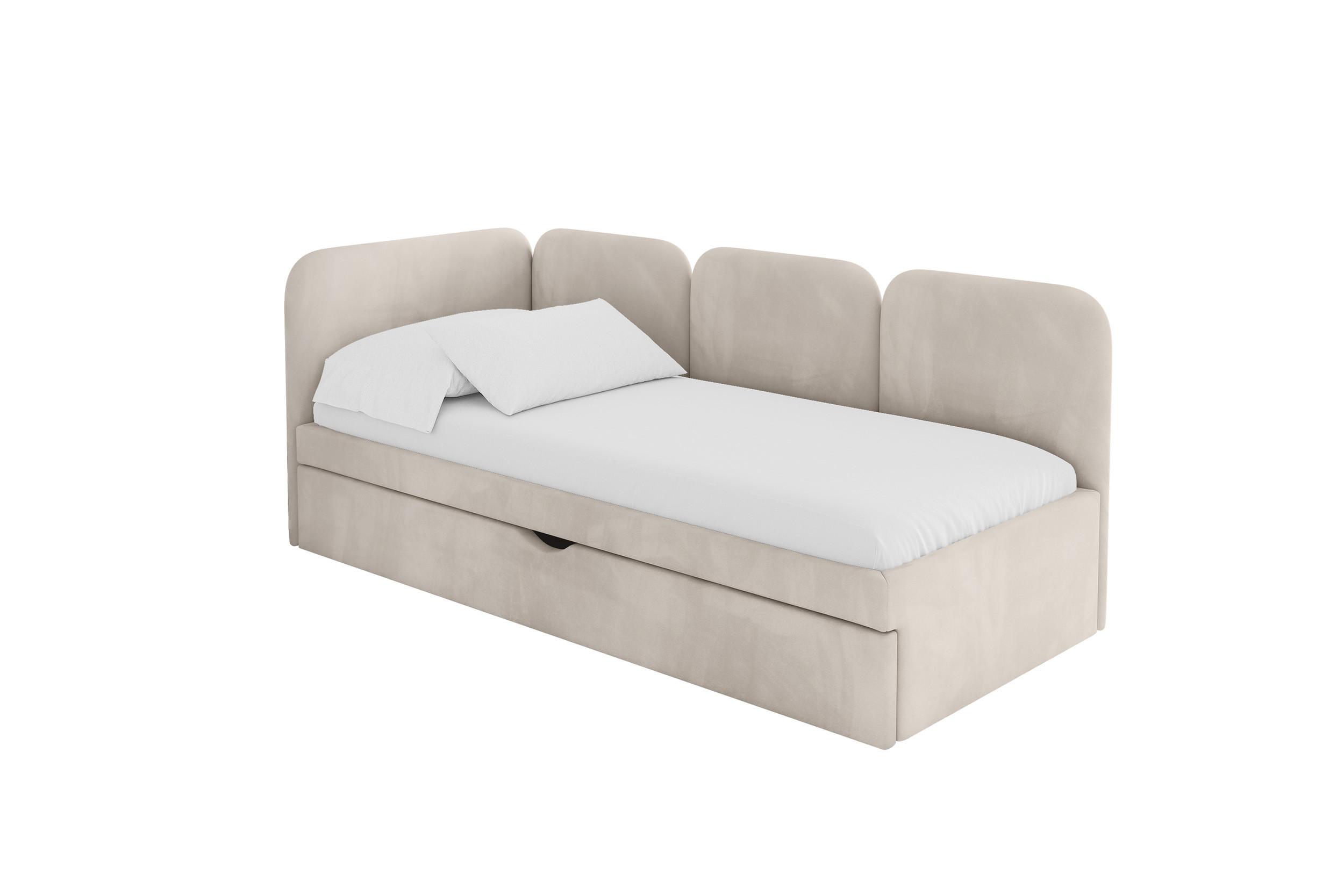 EINZELLBETT Jugendbett mit Bettkasten, Rechts - ALVY 100x200 Beige - Sandfarben, Holzwerkstoff/Textil (100/200cm) - ALTDECOR