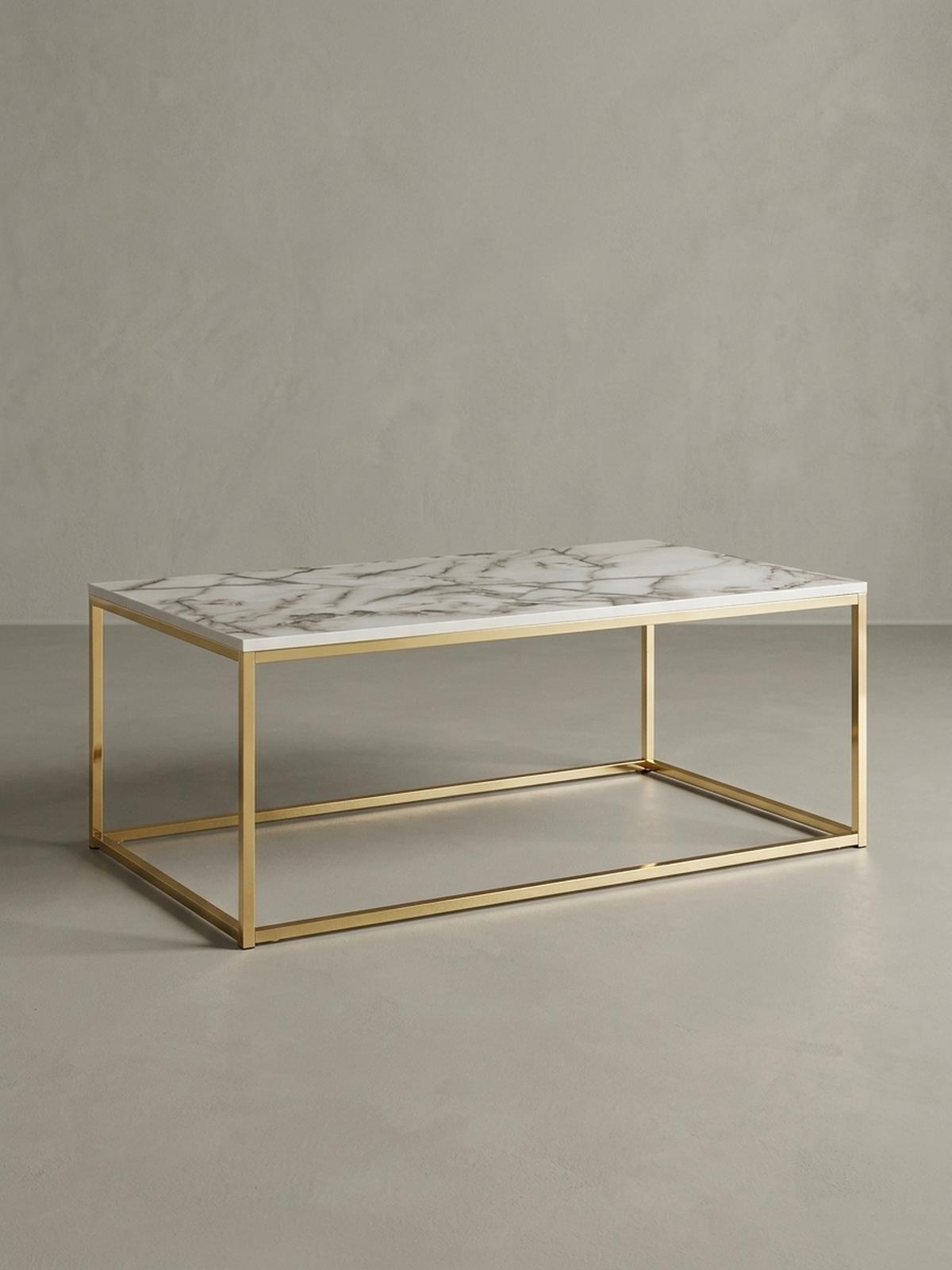 COUCHTISCH mit Marmor-Optik, Metallbeine, rechteckig, Serie MARBRIX, Weiß 100x60x40 cm - Goldfarben/Weiß, Holz/Metall (60/100/40cm) - KADIMA DESIGN