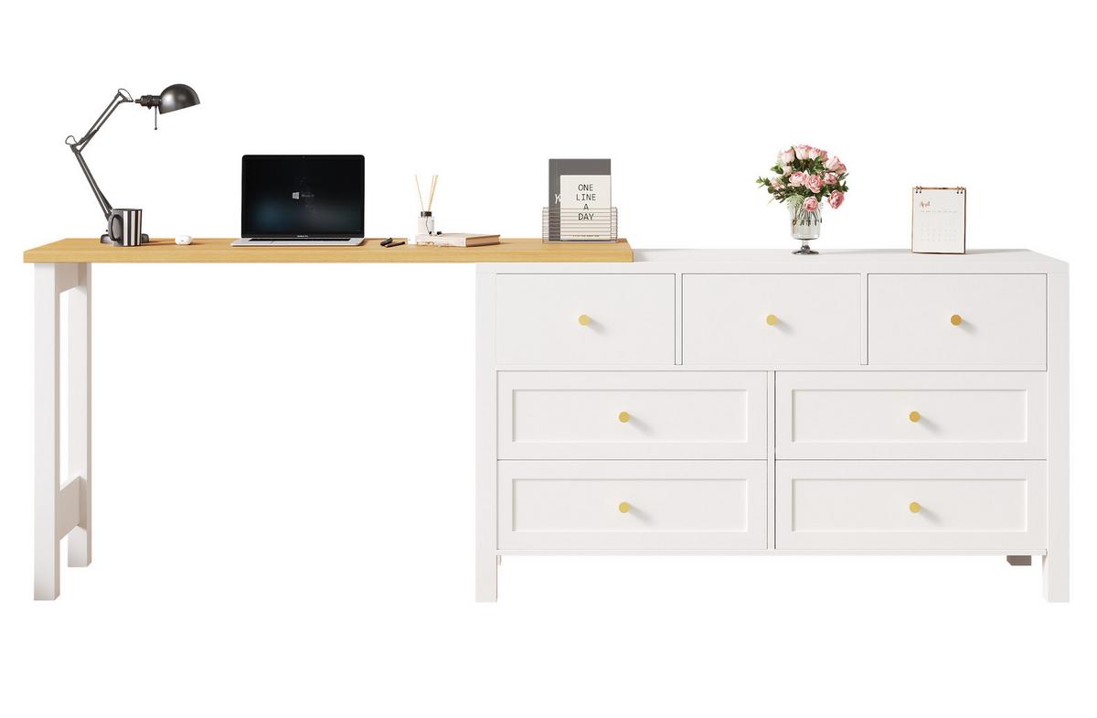 BÜROTISCH mit Schubladen und Aufbewahrung – Weiß Holzoptik - Weiß, Holzwerkstoff (40/120/70cm) - Urban Meuble