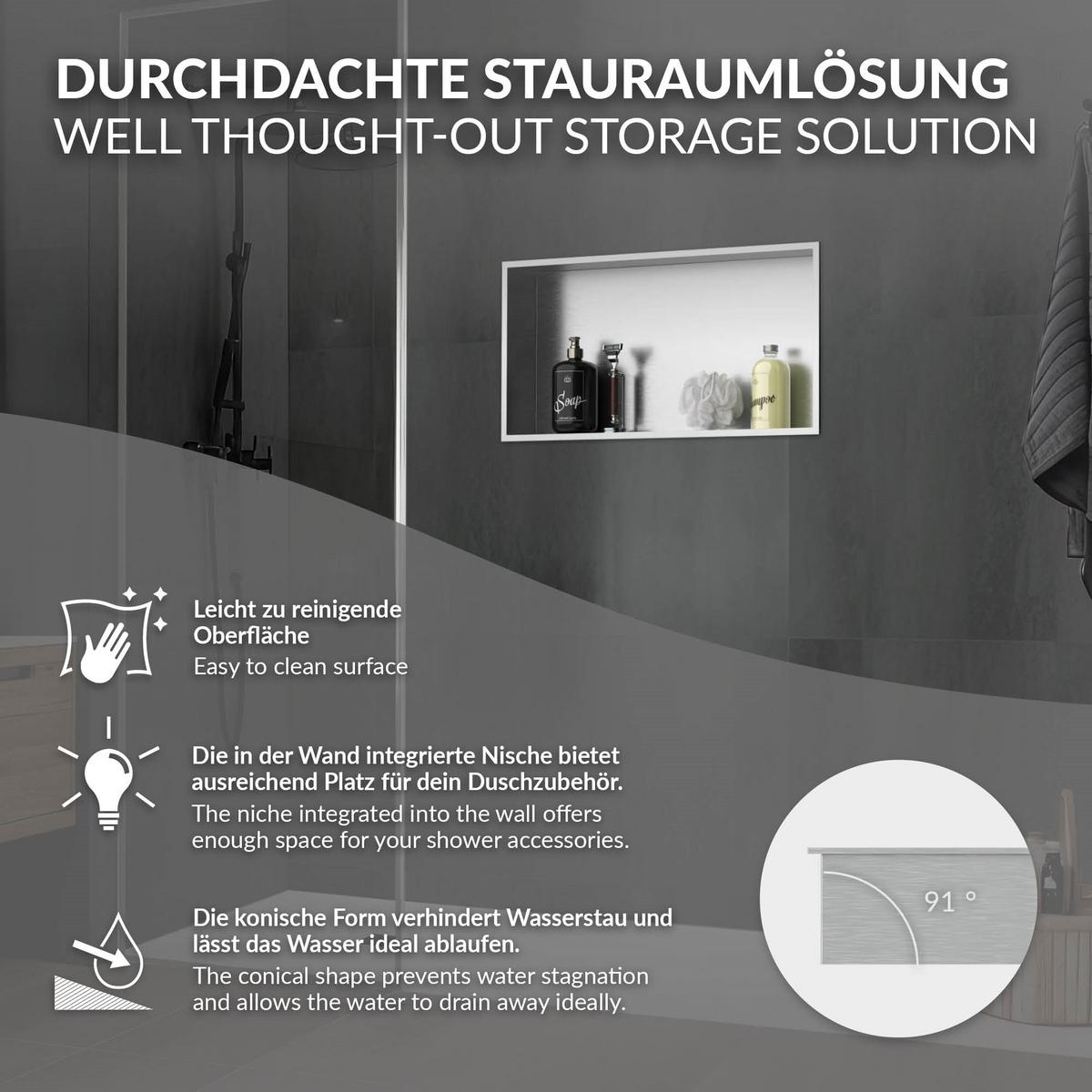 DUSCHNISCHE Silber 60/30 cm - Silberfarben, Metall (60/30/10cm) - LuxeBath