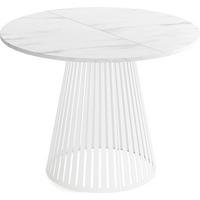 ESSTISCH Naro rund ausziehbar mit Weißem Lamellen-Metallgestell, Marmor Weiß 100-180/100/76 cm - Ecru/Weiß, Holzwerkstoff/Metall (100/176/76cm) - WFL GROUP
