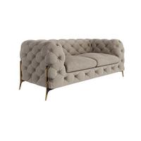 CHESTERFIELD-SOFA 2-Sitzer Lexi Dunkle Creme Samt - Goldfarben/Creme, Holz/Textil (185/75/100cm) - S-Style Möbel
