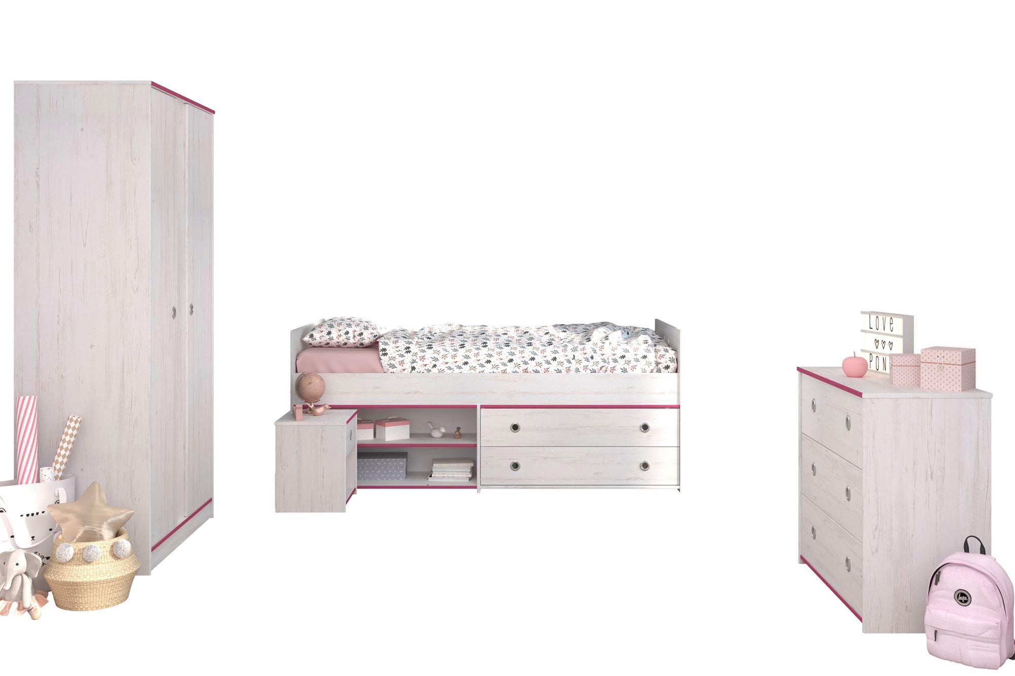 KINDERZIMMER SET Parisot Smoozy 4-tlg. Holzdekor Kiefer Weiß/Pink - Pink/Weiß, Kunststoff (100/1/200cm) - 58aufmkessel