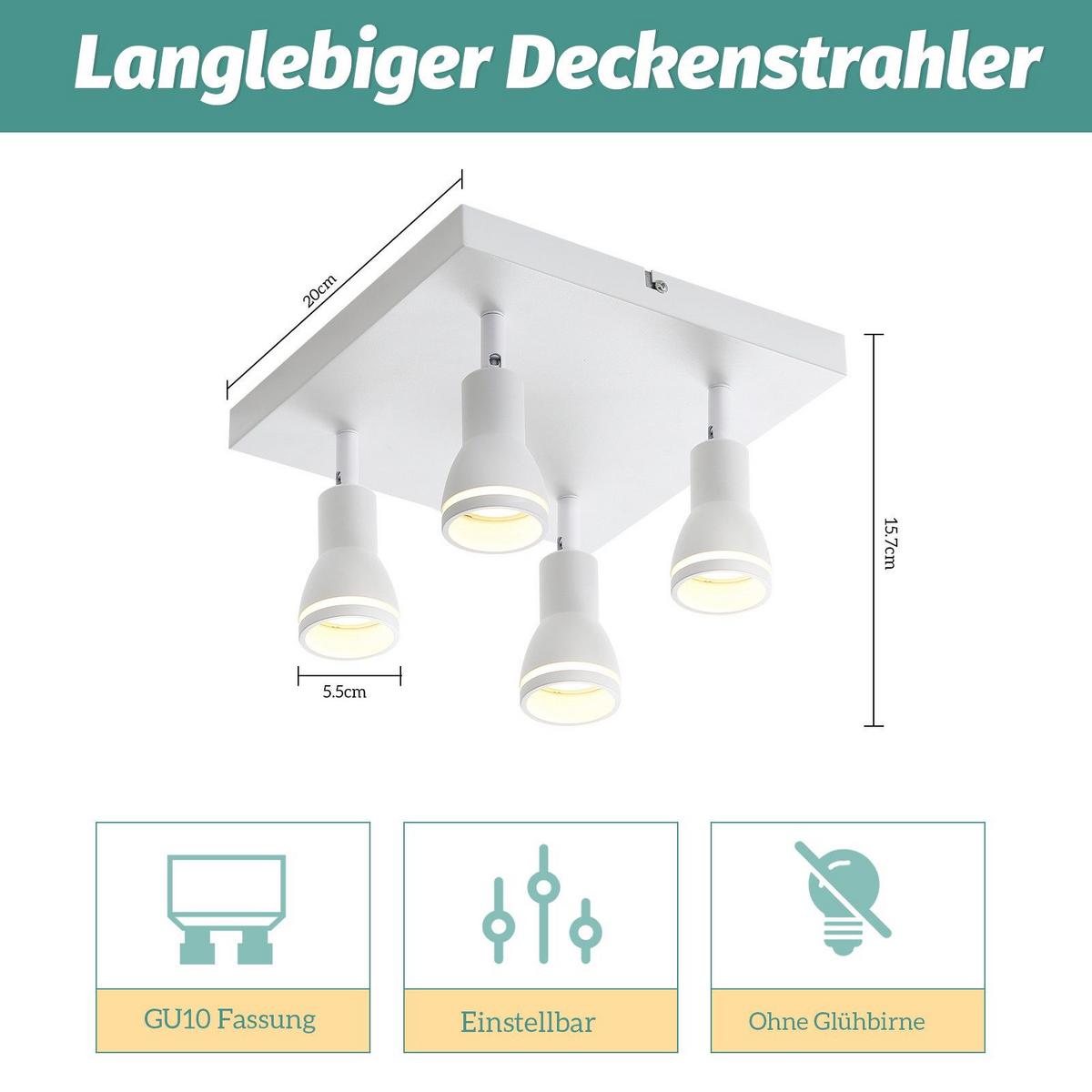 DECKENSTRAHLER Aalen 4-flammig 25/25/15.7 cm - Weiß, Metall (25/25/15.7cm) - Nettlife