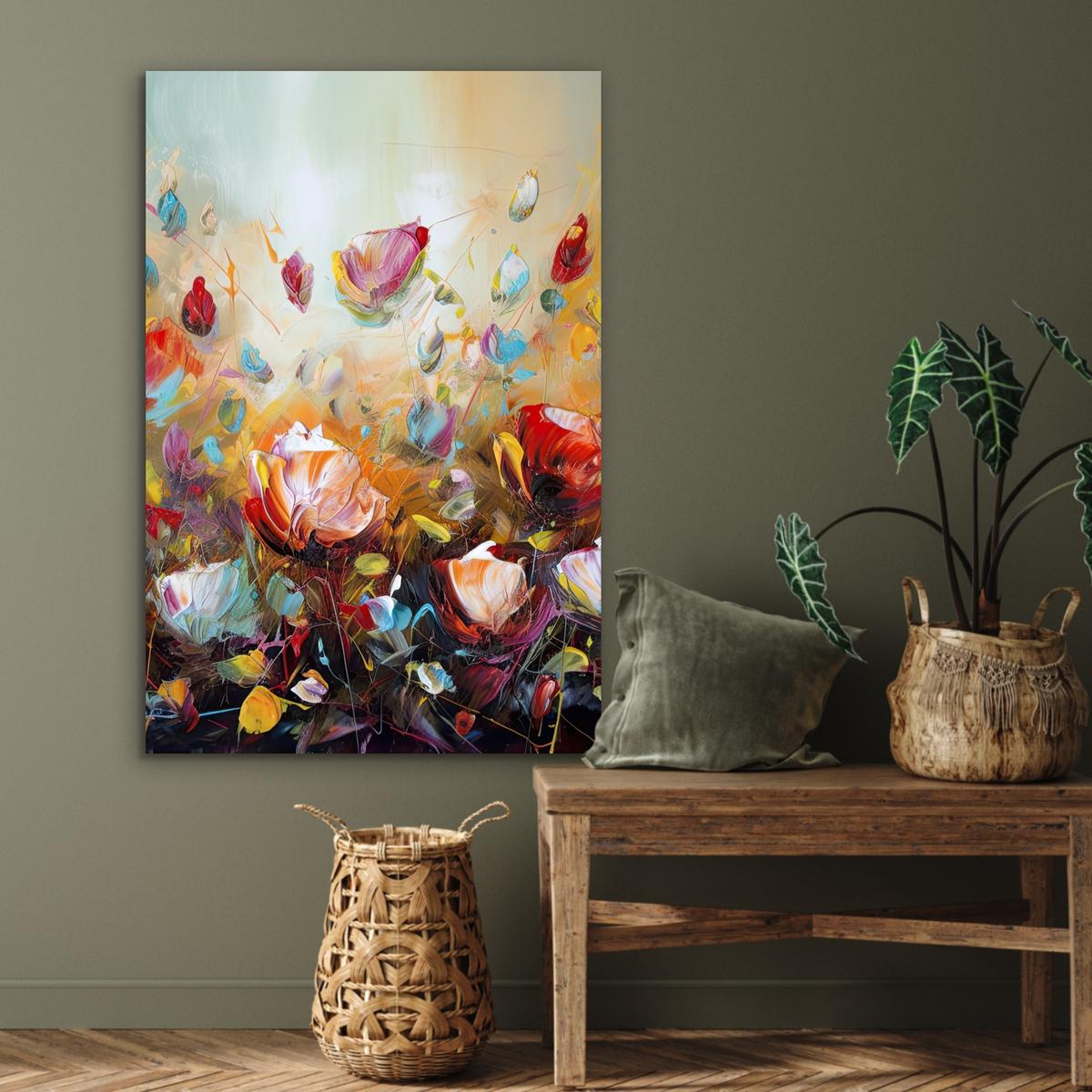 METALLBILD Blumen - Kunst - Natur - Ölgemälde 80x120 cm - Multicolor, Metall (80/120cm) - MuchoWow