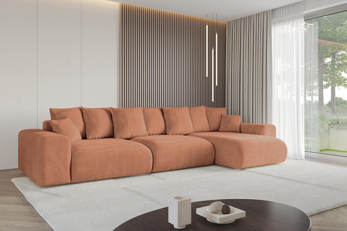 ECKSOFA Ottomane rechts ESKAR-L2 364x176x72 Koralle Velours - Koralle/Schwarz, Holzwerkstoff/Kunststoff (176/364cm) - ALTDECOR