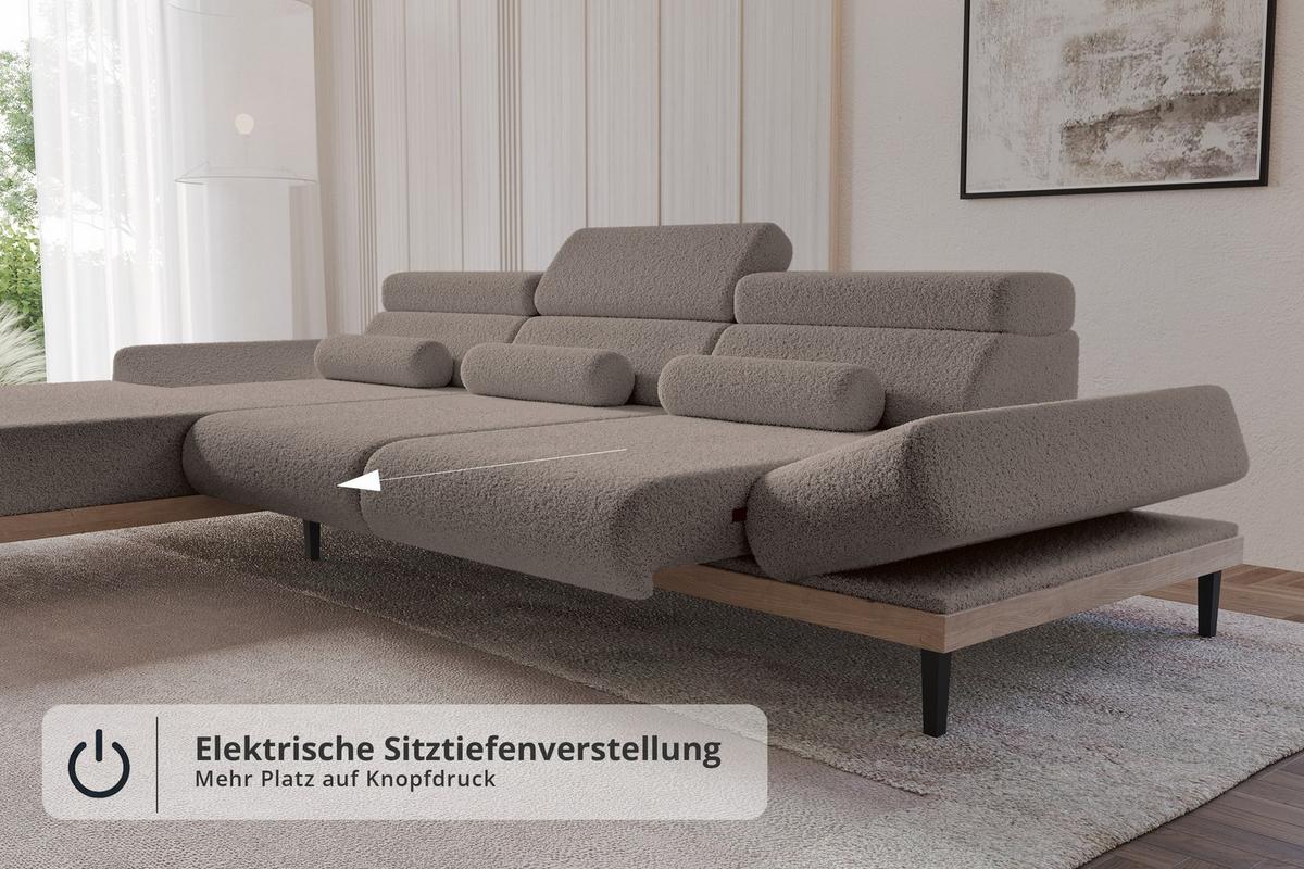 ELEKTRISCHES ECKSOFA Links MONA 316x205x85 Braun Bouclé - Dunkelbraun/Braun, Holzwerkstoff/Textil (316/205cm) - ALTDECOR