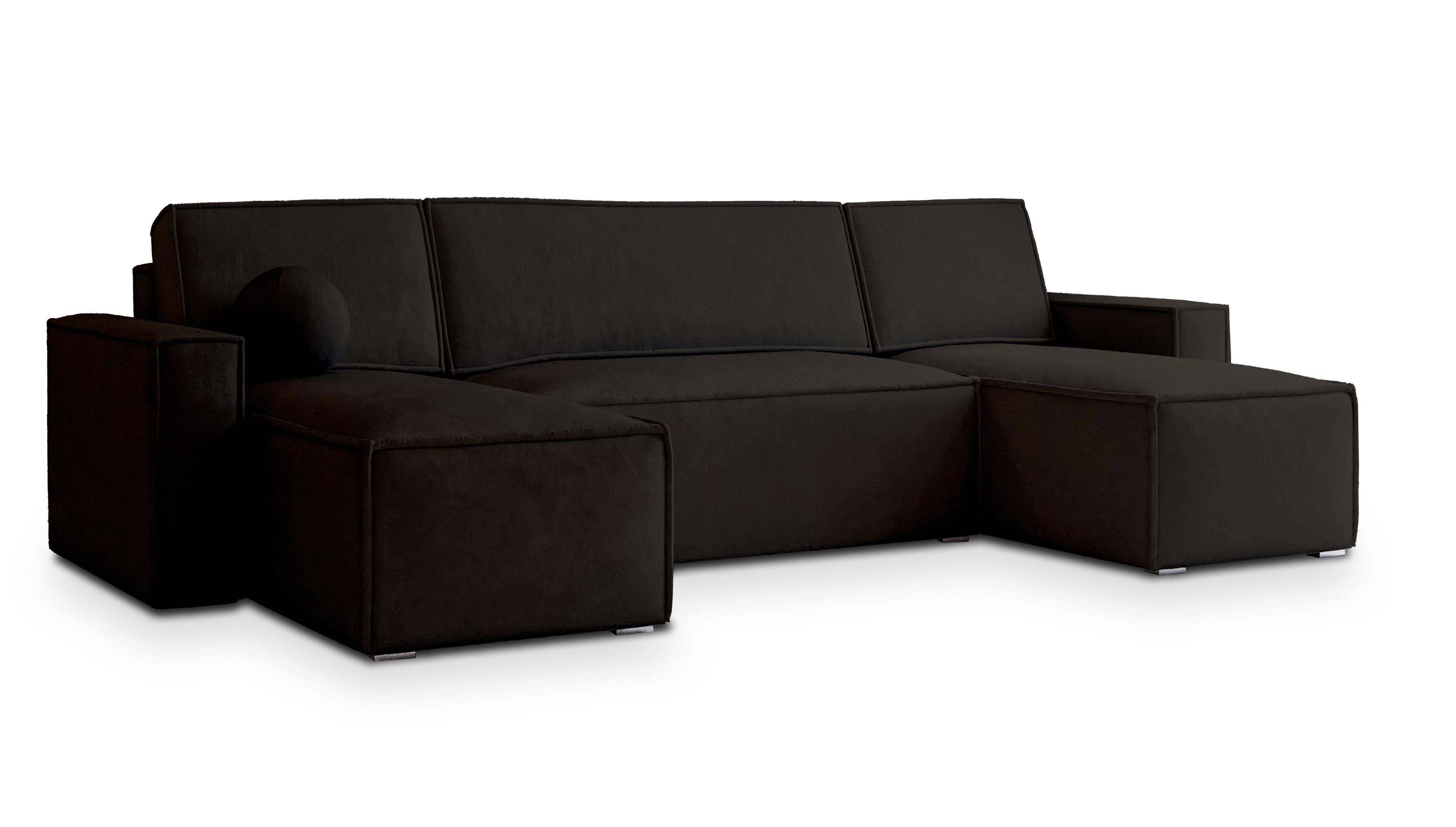 WOHNLANDSCHAFT PESANO M Braun Velours-Stoff mit Schlaffunktion - Braun, Holz (306/85/140cm) - MASSENO