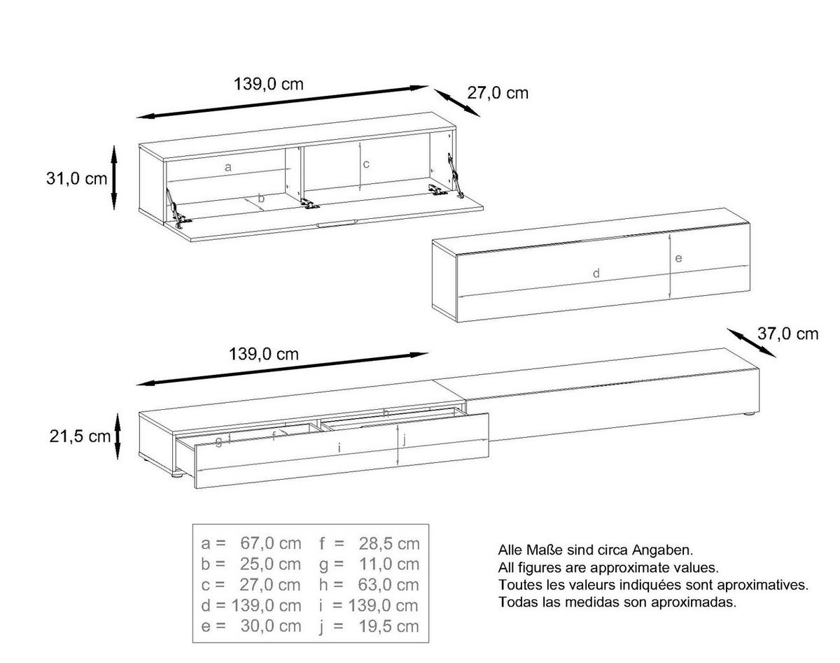 WOHNWAND Nublo Klappen in Avola-Anthrazit - Anthrazit, Holzwerkstoff (279/147/39cm) - Vladon