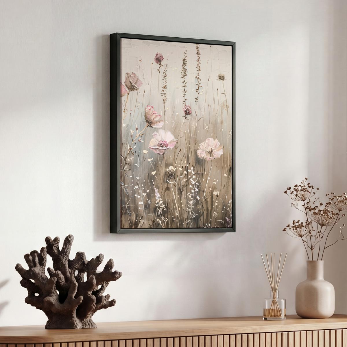 LEINWAND Bilder mit Rahmen - Blumen - Rosa - Modern - Beige - 30x40 - Beige, Textil (30/40cm) - MuchoWow