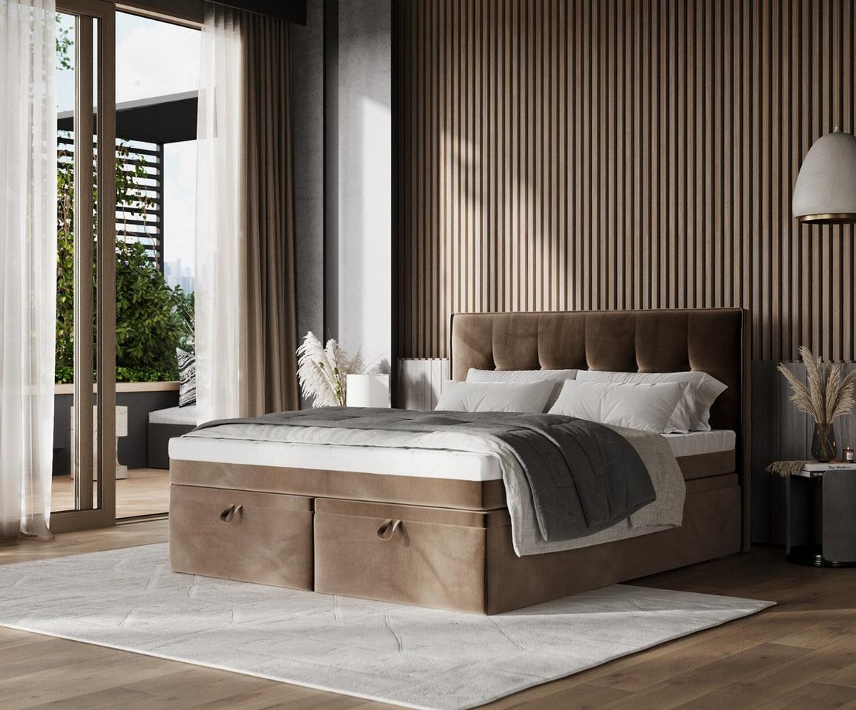 BOXBETT Arivo 160/200 cm Braun im Paros Stoff - Schwarz/Braun, Holz/Holzwerkstoff (160/200cm) - AltaBeds