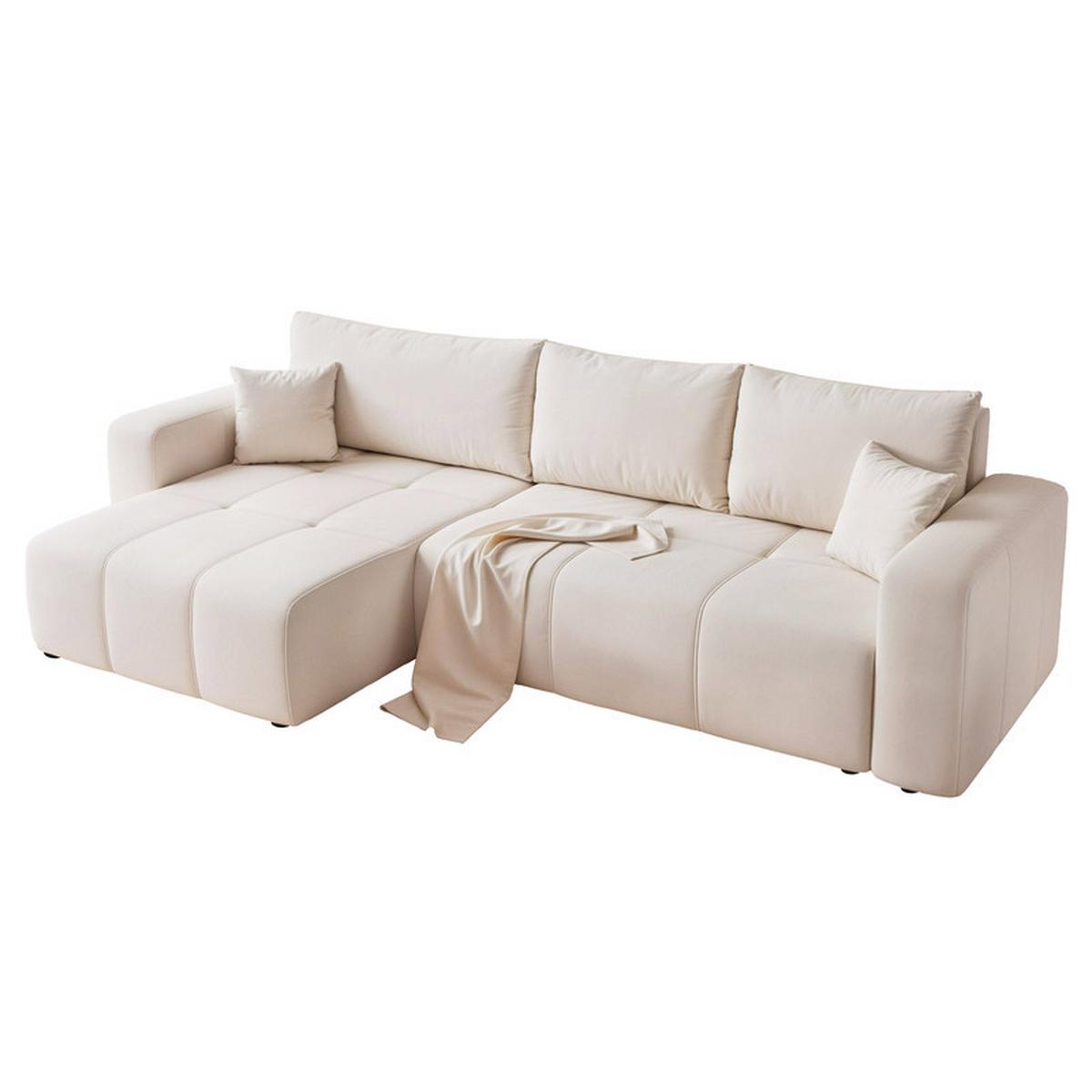 ECKSOFA PEDRO mit Schlaffunktion und Bettkasten Creme - Creme, Holzwerkstoff/Textil (278/145cm) - Idohome