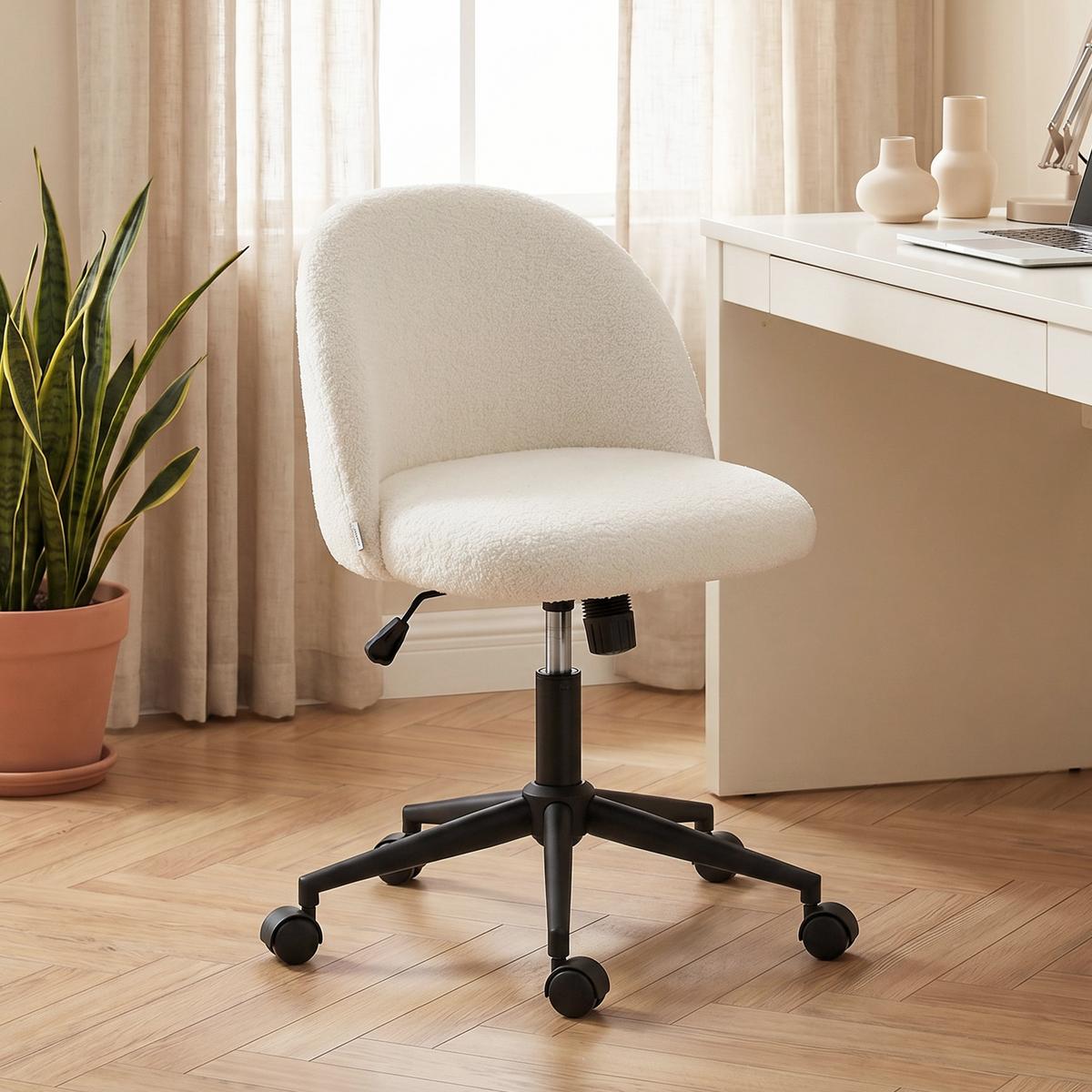 BÜROSTUHL Polyester Cremeweiß - Creme/Schwarz, Textil/Metall (52/84.5/59cm) - HOMCOM