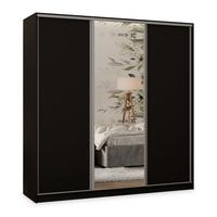 SCHWEBETÜRENSCHRANK TARI 180/205/58 cm 3-türig mit Spiegel und Schubladen Schwarz - Silberfarben/Schwarz, Holzwerkstoff (180/205/58cm) - MASSENO