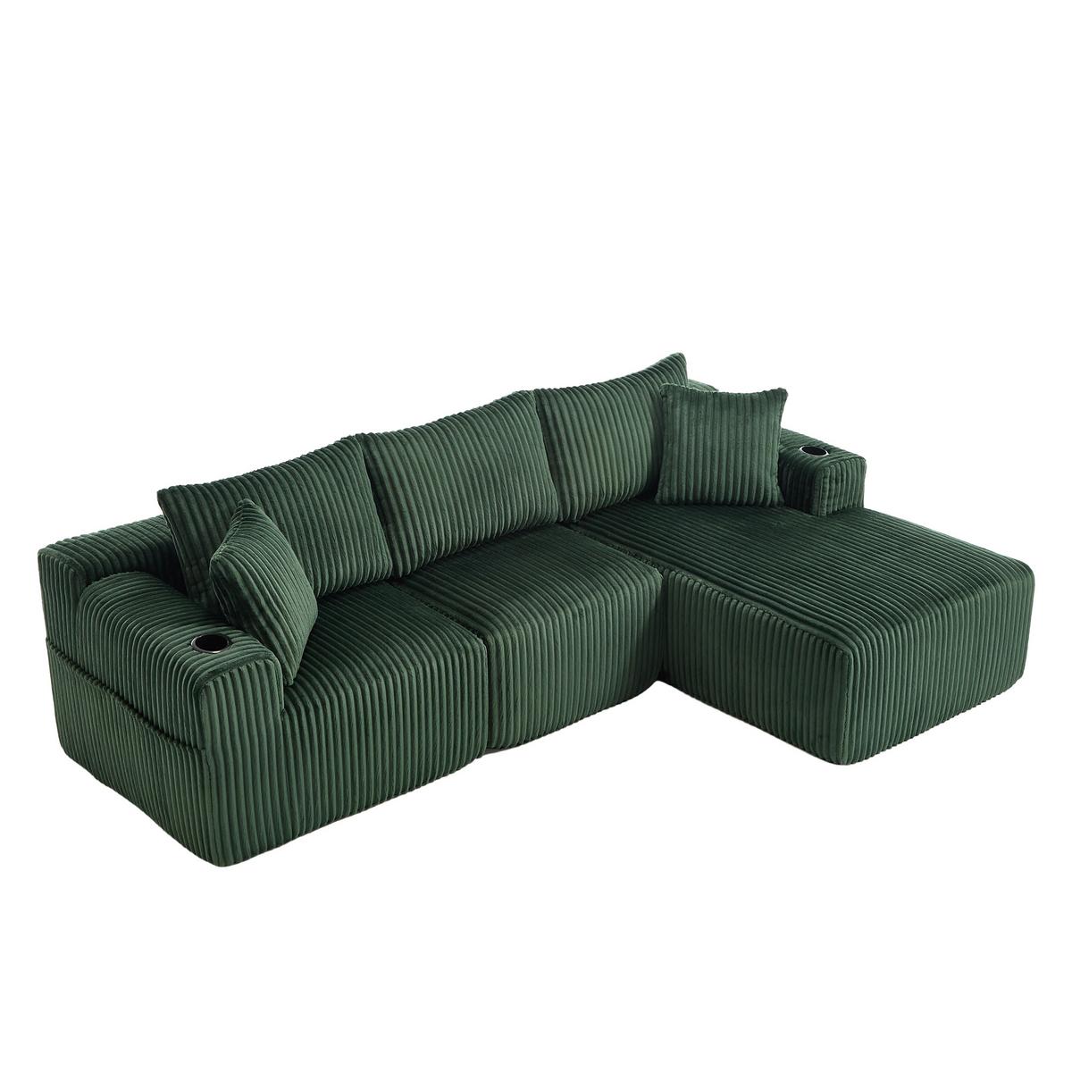 ECKSOFA mit Chaiselongue Cord - Smaragdgrün, Textil (257/160cm) - Urban Meuble