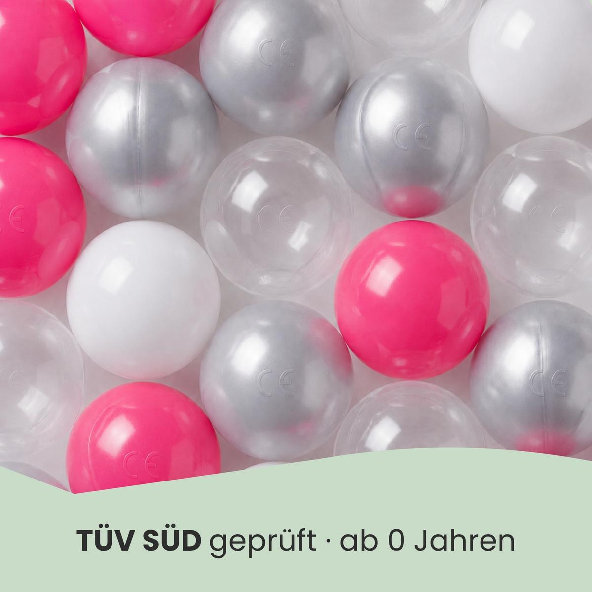BÄLLEBAD-BÄLLE 200 Stück, Pink/Grau/Weiß/Transparent, 5.5 cm - Pink, Kunststoff (5.5/5.5/5.5cm) - Littletom