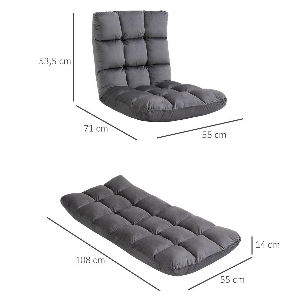 BODENSTUHL Bodensessel mit verstellbarer Rückenlehne Bodensofa Dunkelgrau - Dunkelgrau, Metall (71/53.5/55cm) - HOMCOM