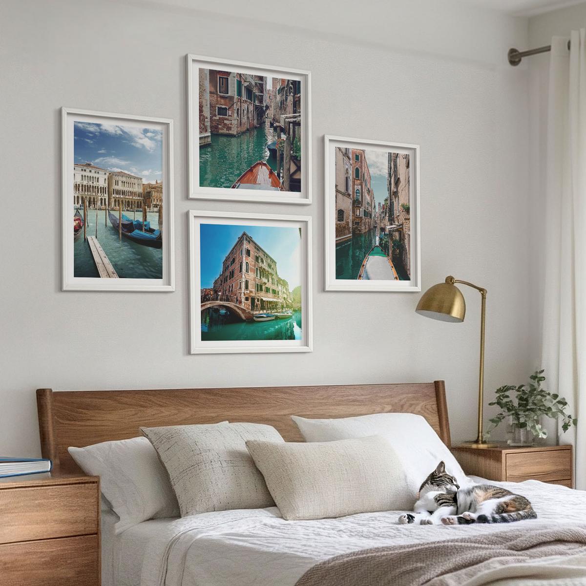 BILDER SET 4er Set - 50x50 cm & 40x60 cm Weißer Rahmen - Architektur der Kanäle von Venedig - Weiß, Kunststoff (50/50cm) - TULUP