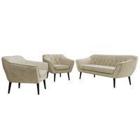 SITZGARNITUR PIRS 3+1+1 - Beige Velvet - Schwarze Beine - Beige/Schwarz, Holzwerkstoff/Textil (180/75/74cm) - MKS