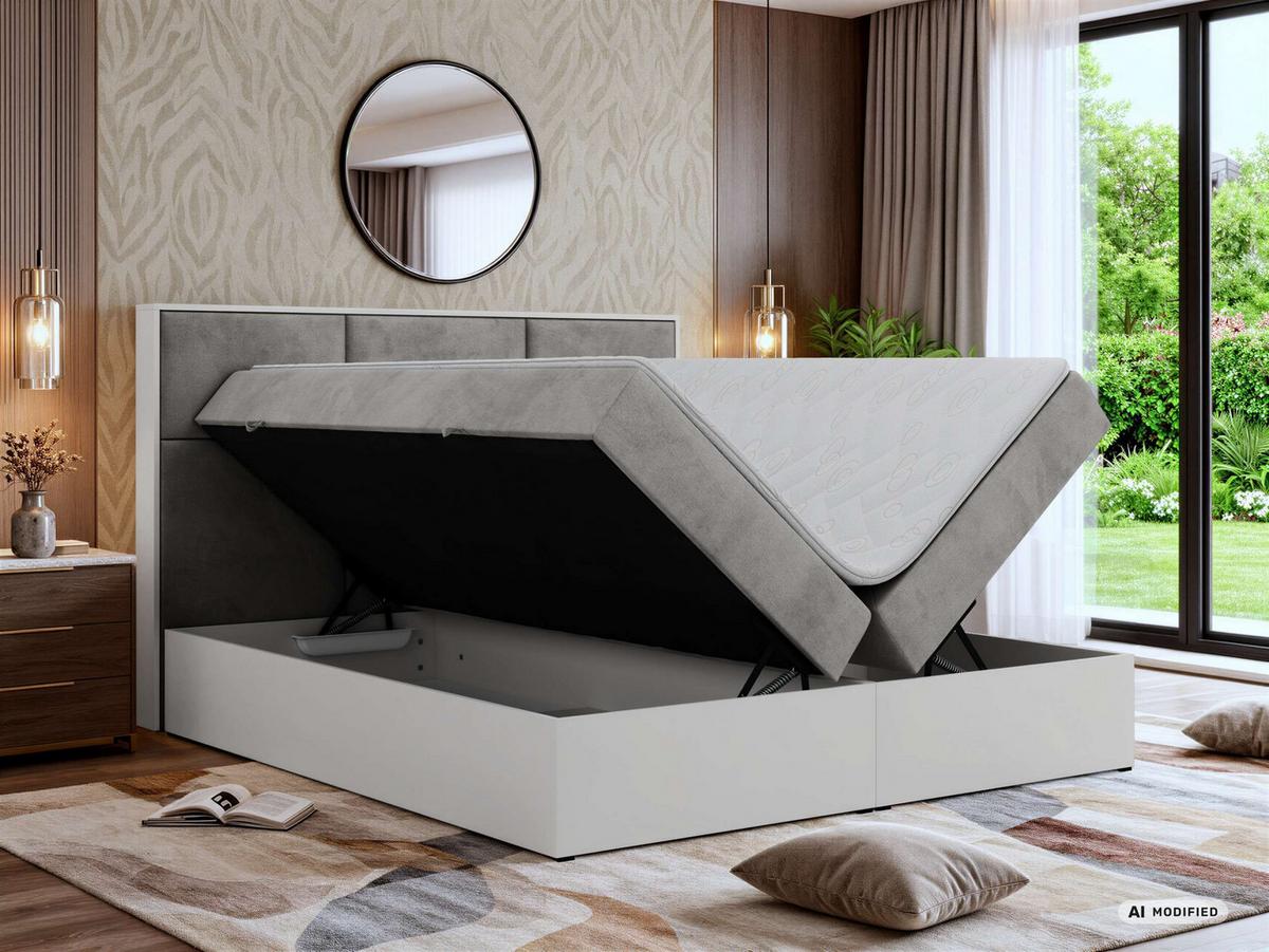 BOXBETT DELVIT 140/200 - Hellgrau Velvet - Topper Visco - H4 - Hellgrau/Schwarz, Kunststoff/Textil (140/200cm) - MKS