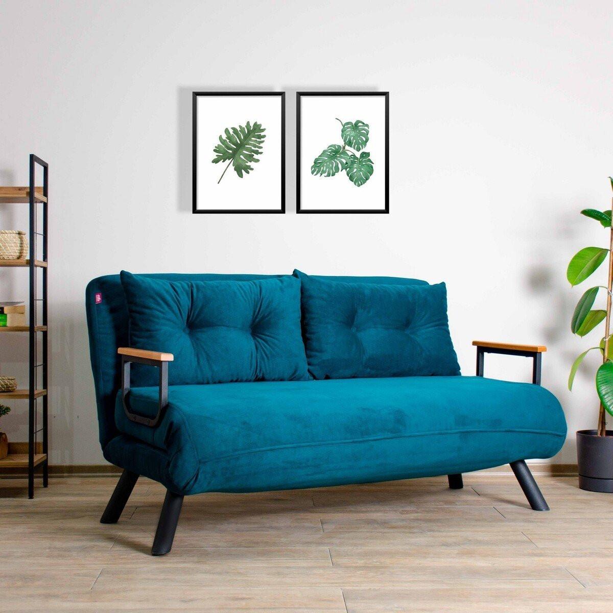 SCHLAFSOFA für 2 Personen mit Stoffbezug und Metallfüßen 133/50/41 cm - Grün, Metall (50/41/133cm) - Calicosy