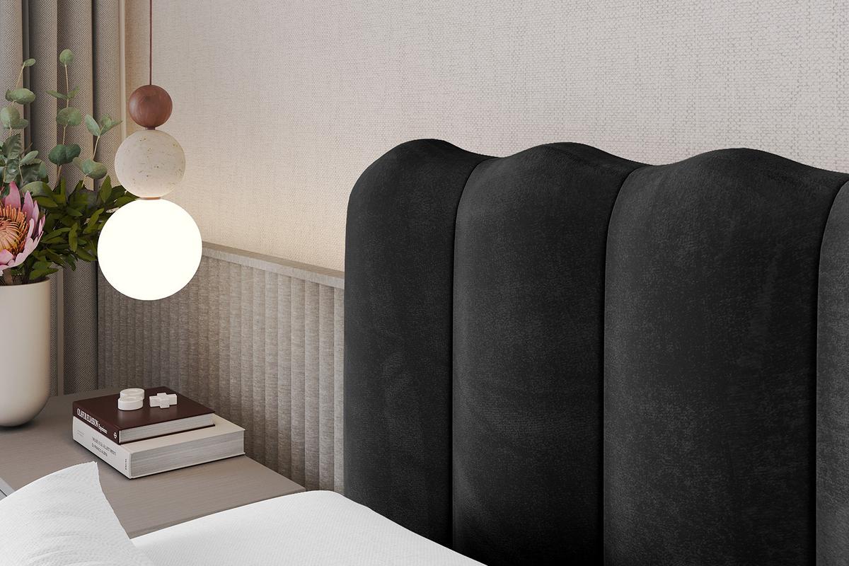 POLSTERBETT mit Bettkasten, Fußteil und Lattenrost, Bett mit Matratze H3/H4 - SORA-Z 180x200 Schwarz - Schwarz, Holzwerkstoff/Textil (180/200cm) - ALTDECOR