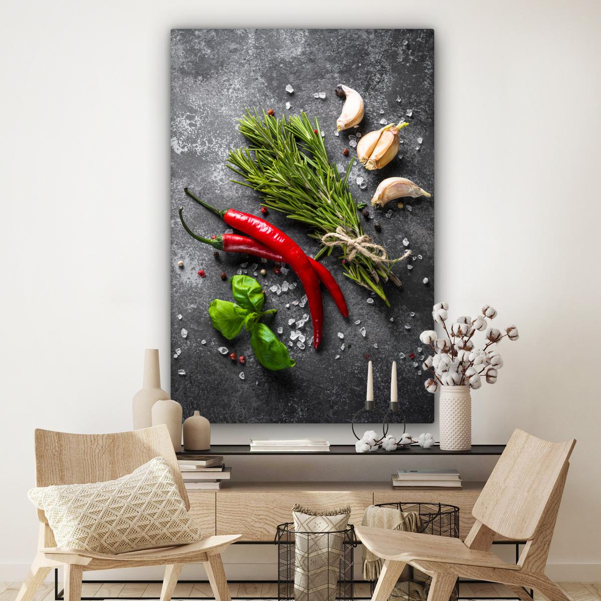 LEINWANDBILD Pfeffer - Kräuter - Gewürze - Beton Deko Groß 90x140 cm - Dunkelgrau, Textil (90/140cm) - MuchoWow