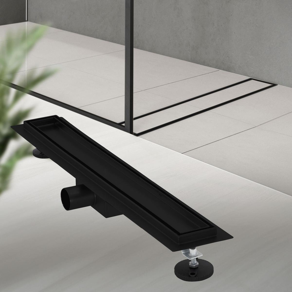 DUSCHRINNE 60cm - Schwarz, Metall (13.9/7.8/64cm) - LuxeBath