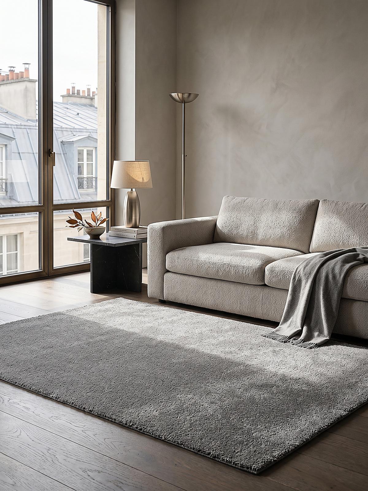TEPPICH Hochflor ZINAL Uni Polyester Grau 120 x 170 cm - Grau, Textil (120/170cm) - KADIMA DESIGN