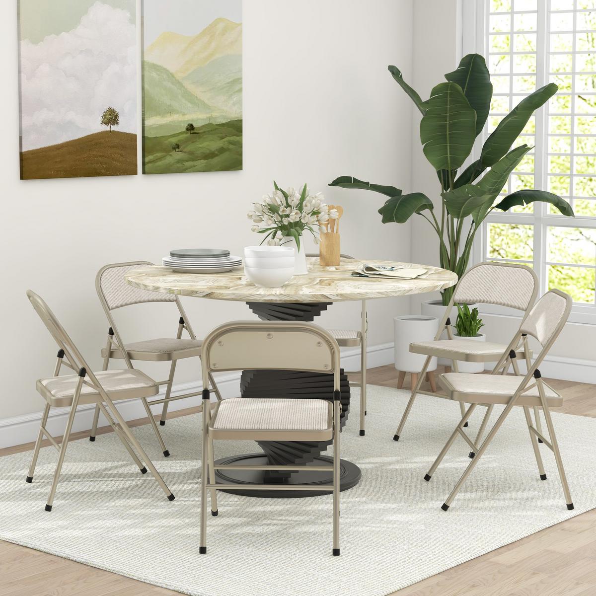 KLAPPSTUHL 6er Set Polyester Stahl Beige - Beige, Textil/Metall (46/78/45cm) - HOMCOM